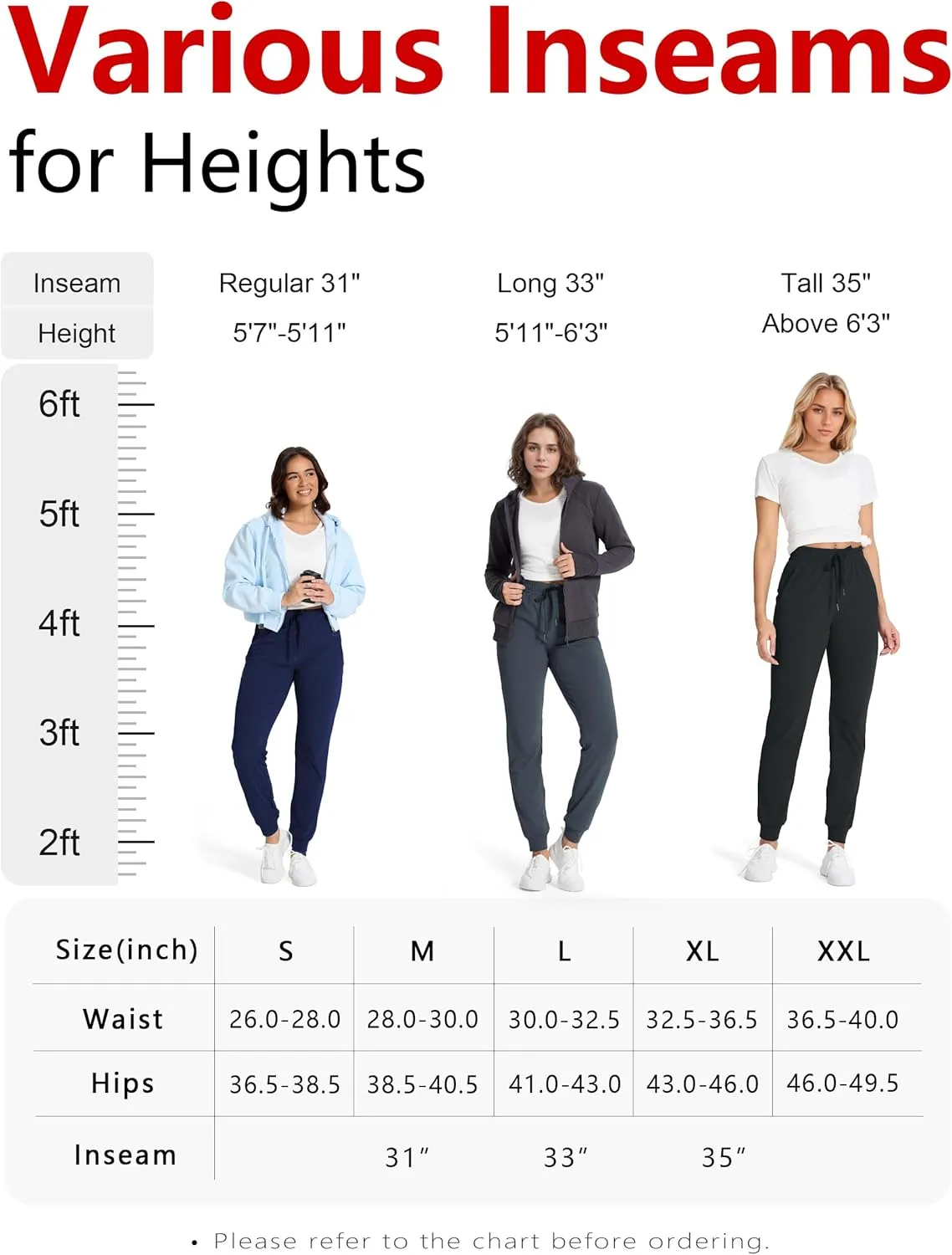 SEVEGO Women's 31"/33"/35" Inseam Tall Joggers Fleece Lined Sweatpants Water Resistant Thermal Athletic Running Pockets