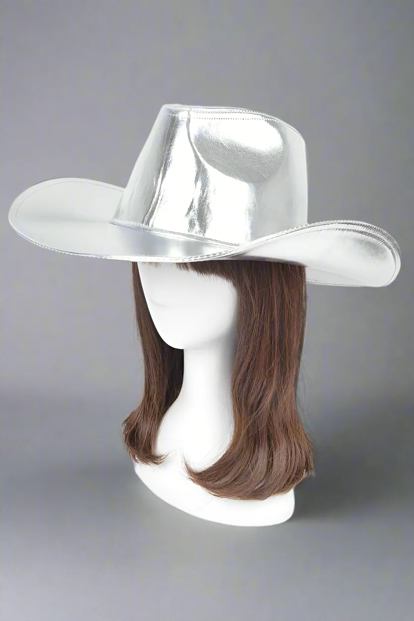 SHINE DOWN METALLIC COWBOY HAT Silver Metallic Faux Leather