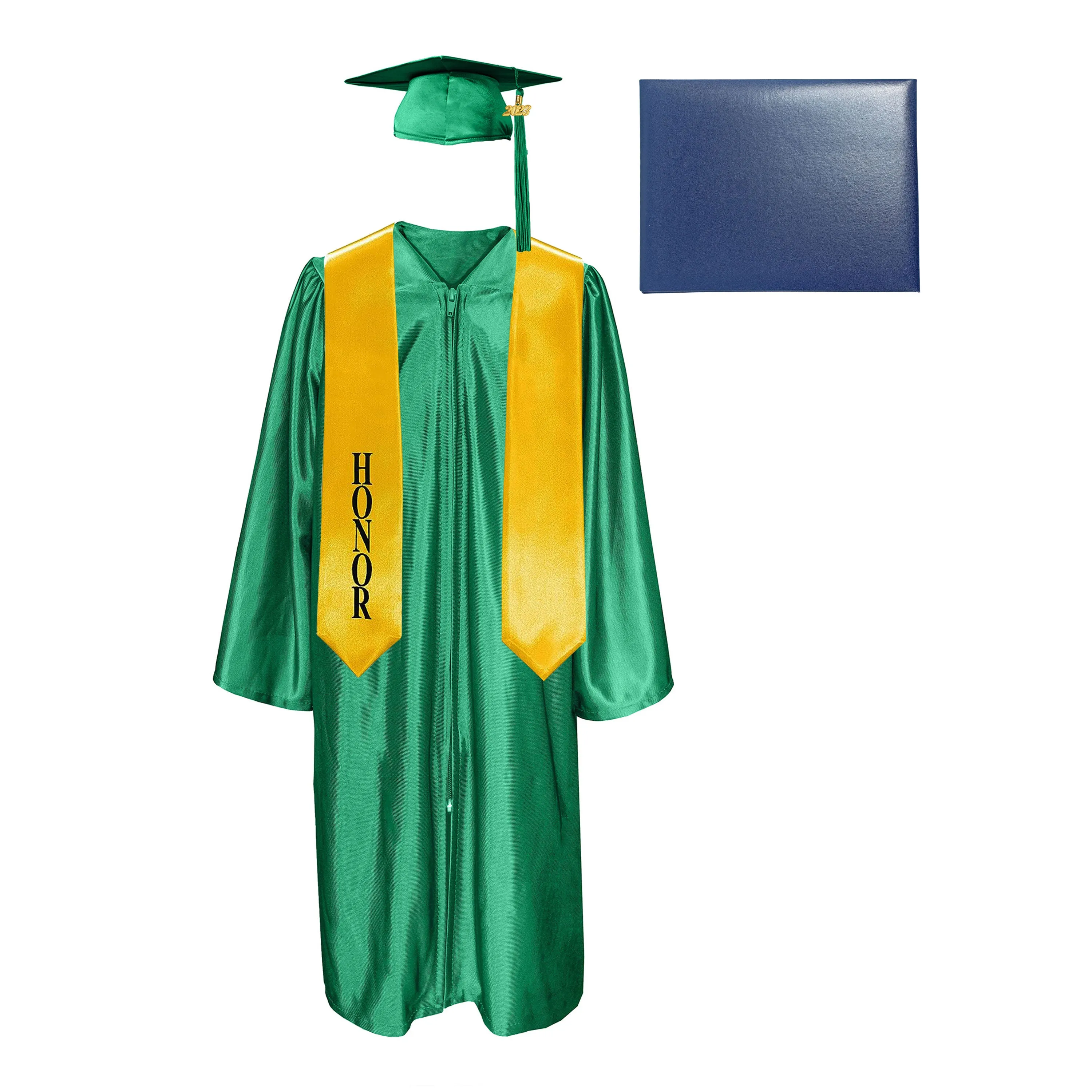 Shiny Cap, Gown, Tassel, Honor Stole 60” & Diploma Cover Package