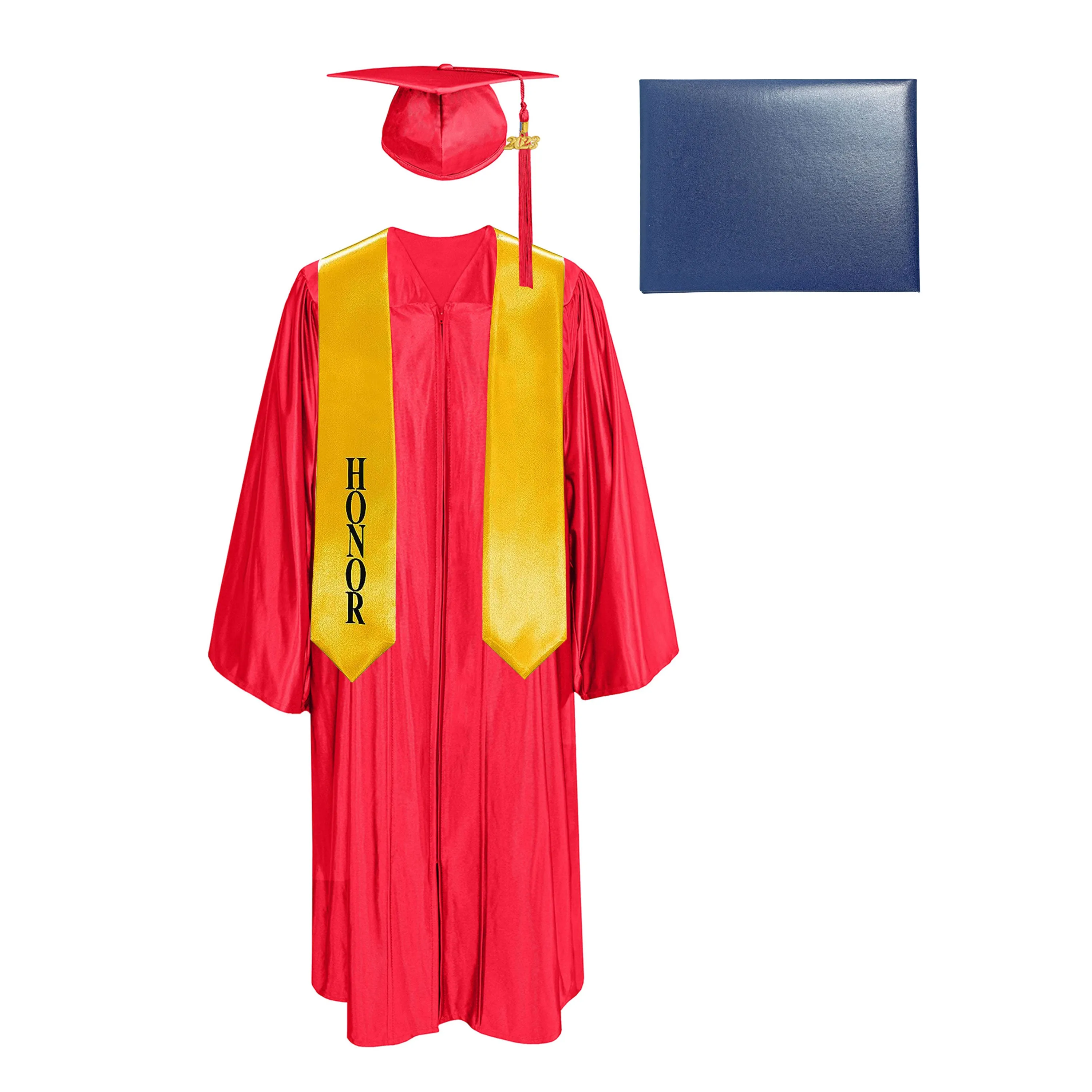 Shiny Cap, Gown, Tassel, Honor Stole 60” & Diploma Cover Package