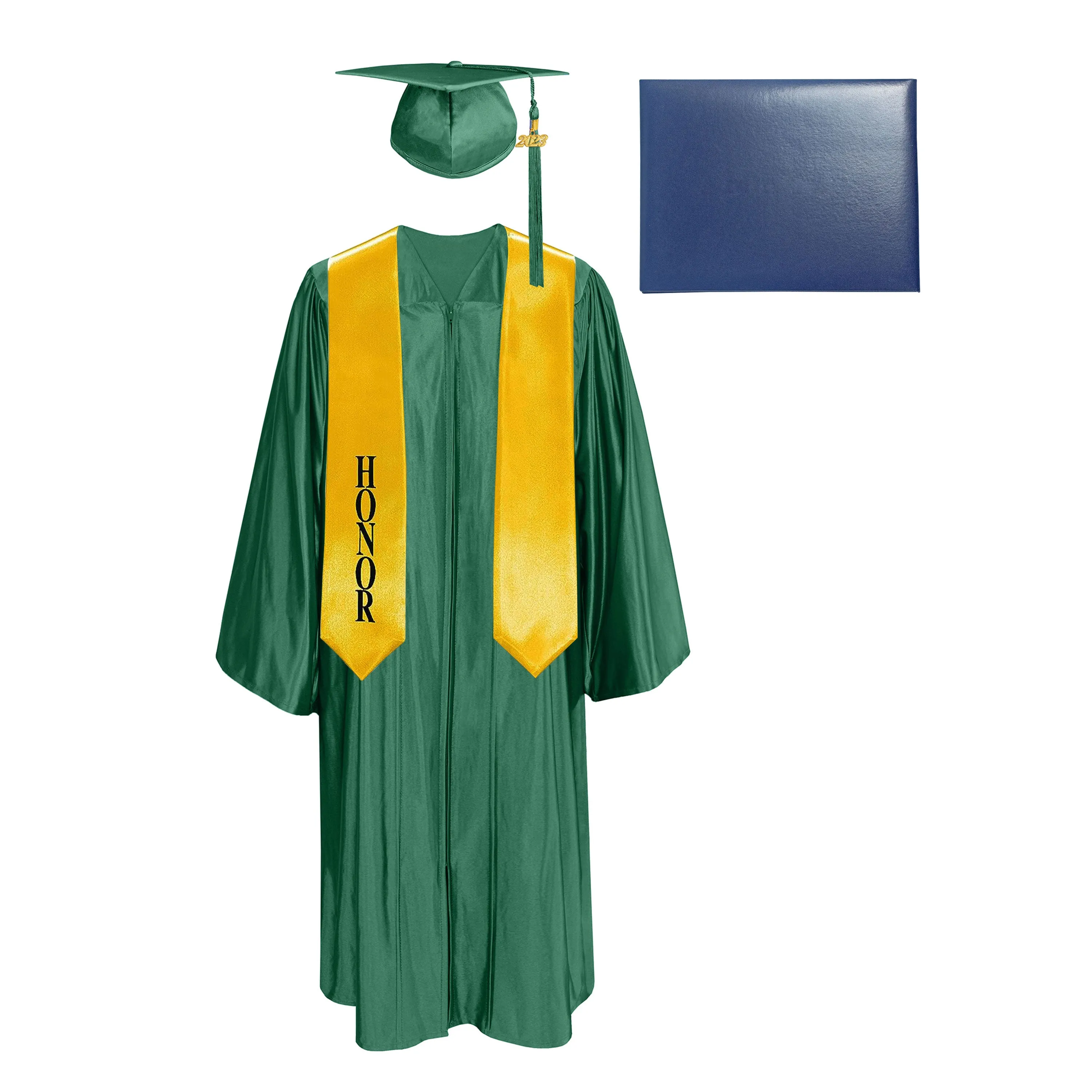 Shiny Cap, Gown, Tassel, Honor Stole 60” & Diploma Cover Package