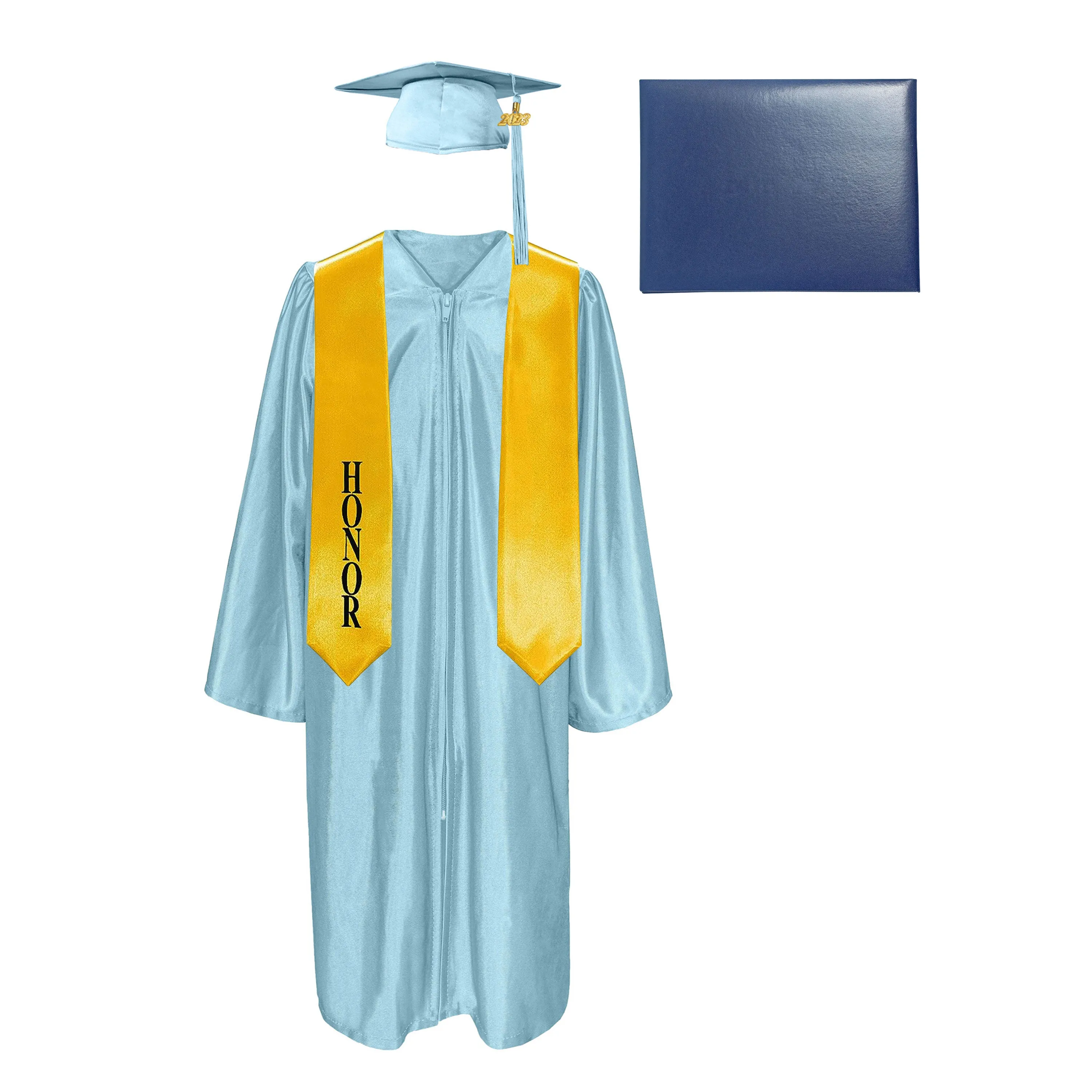 Shiny Cap, Gown, Tassel, Honor Stole 60” & Diploma Cover Package