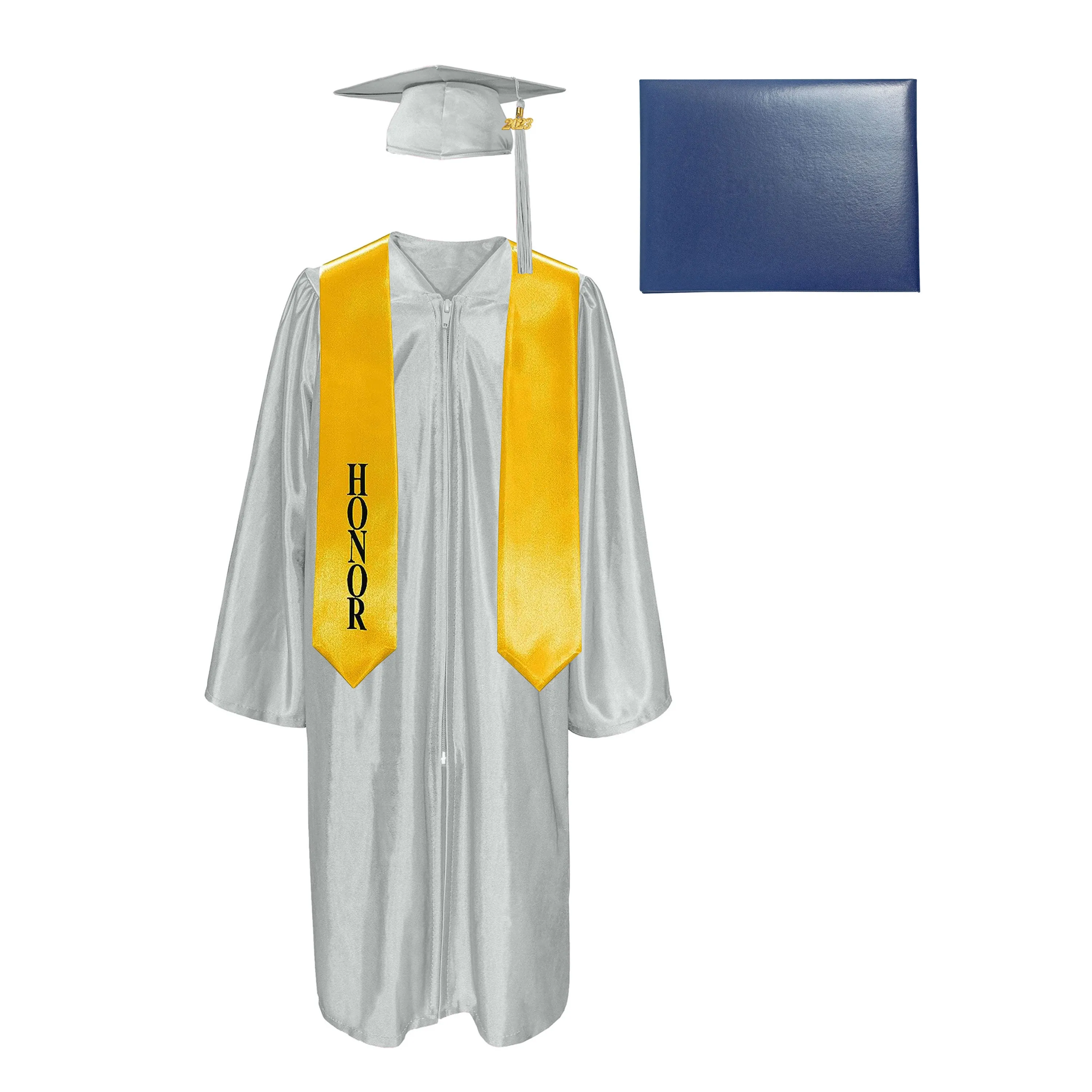 Shiny Cap, Gown, Tassel, Honor Stole 60” & Diploma Cover Package