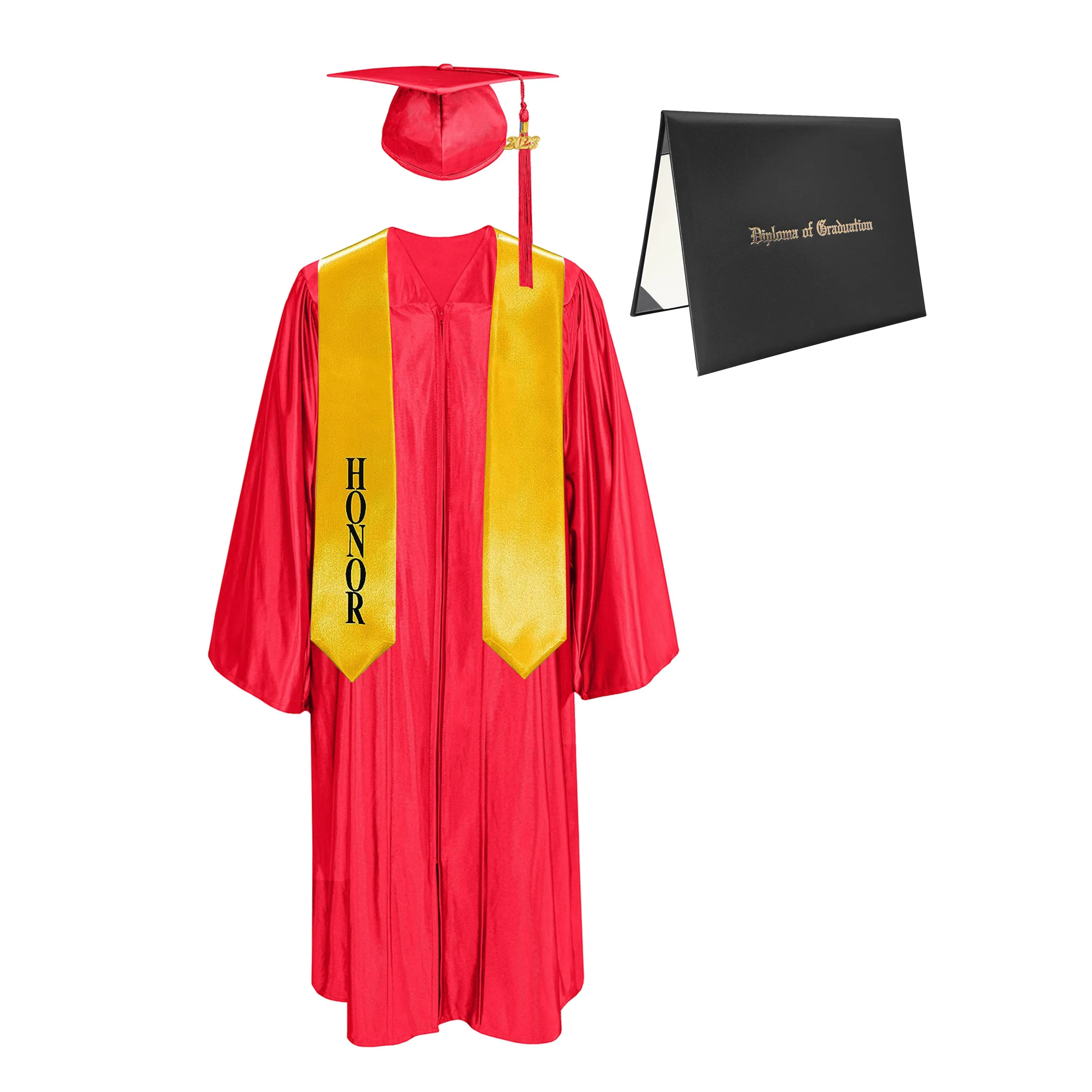 Shiny Cap, Gown, Tassel, Honor Stole 60” & Diploma Cover Package
