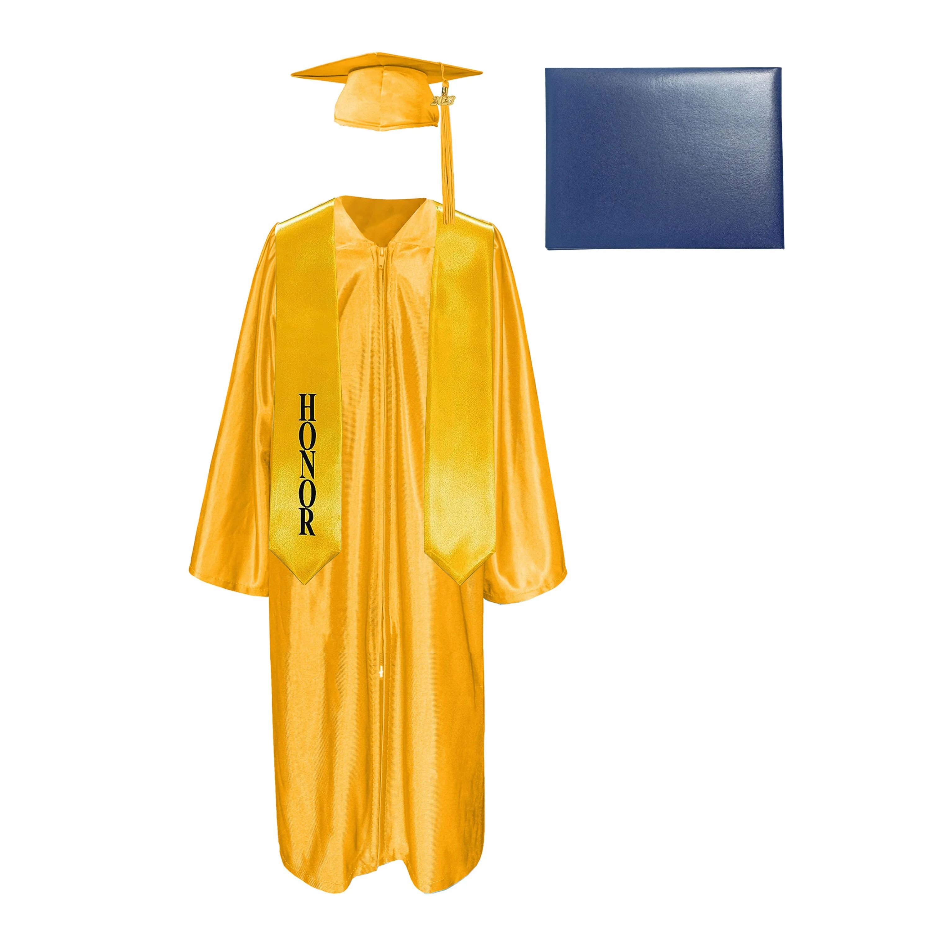 Shiny Cap, Gown, Tassel, Honor Stole 60” & Diploma Cover Package