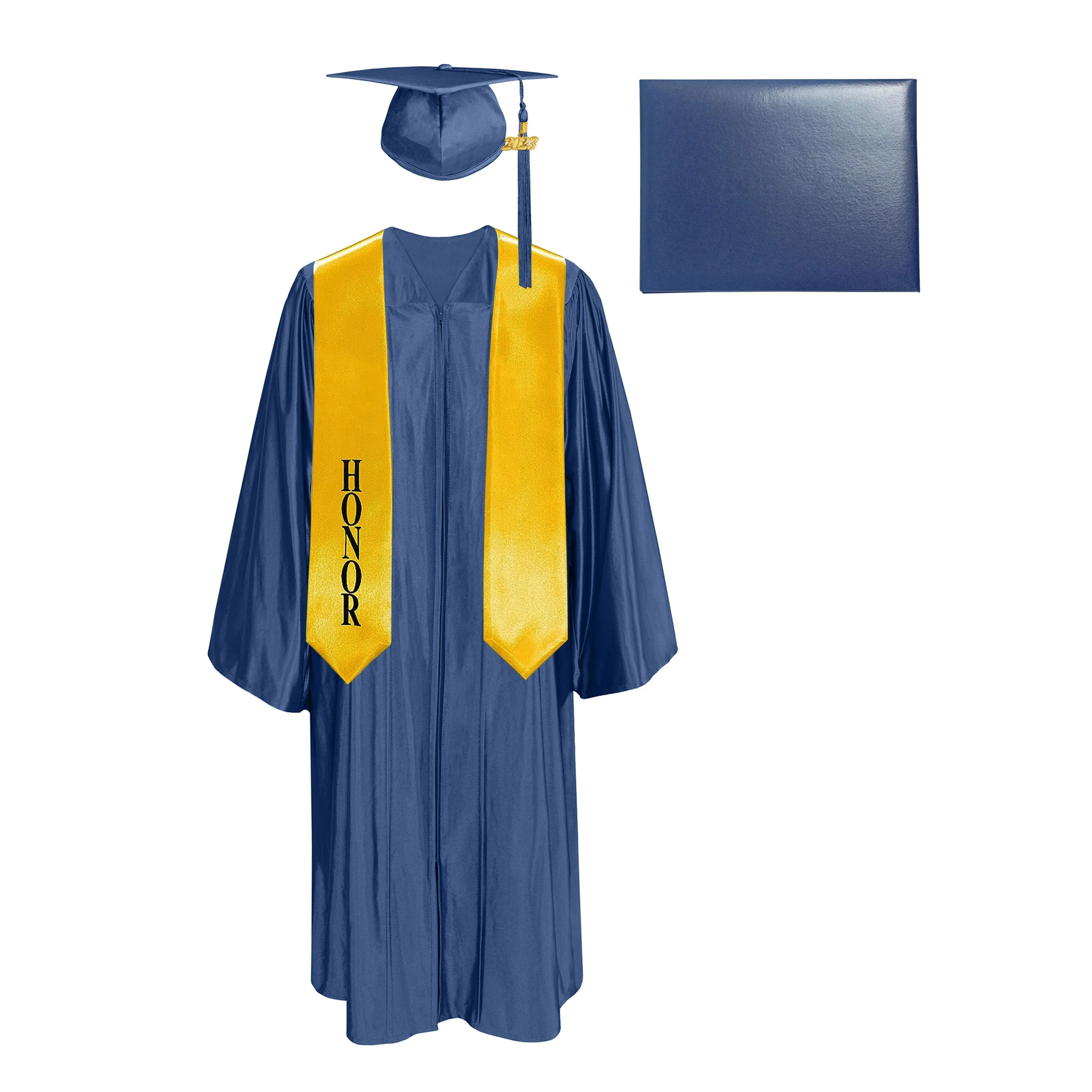 Shiny Cap, Gown, Tassel, Honor Stole 60” & Diploma Cover Package