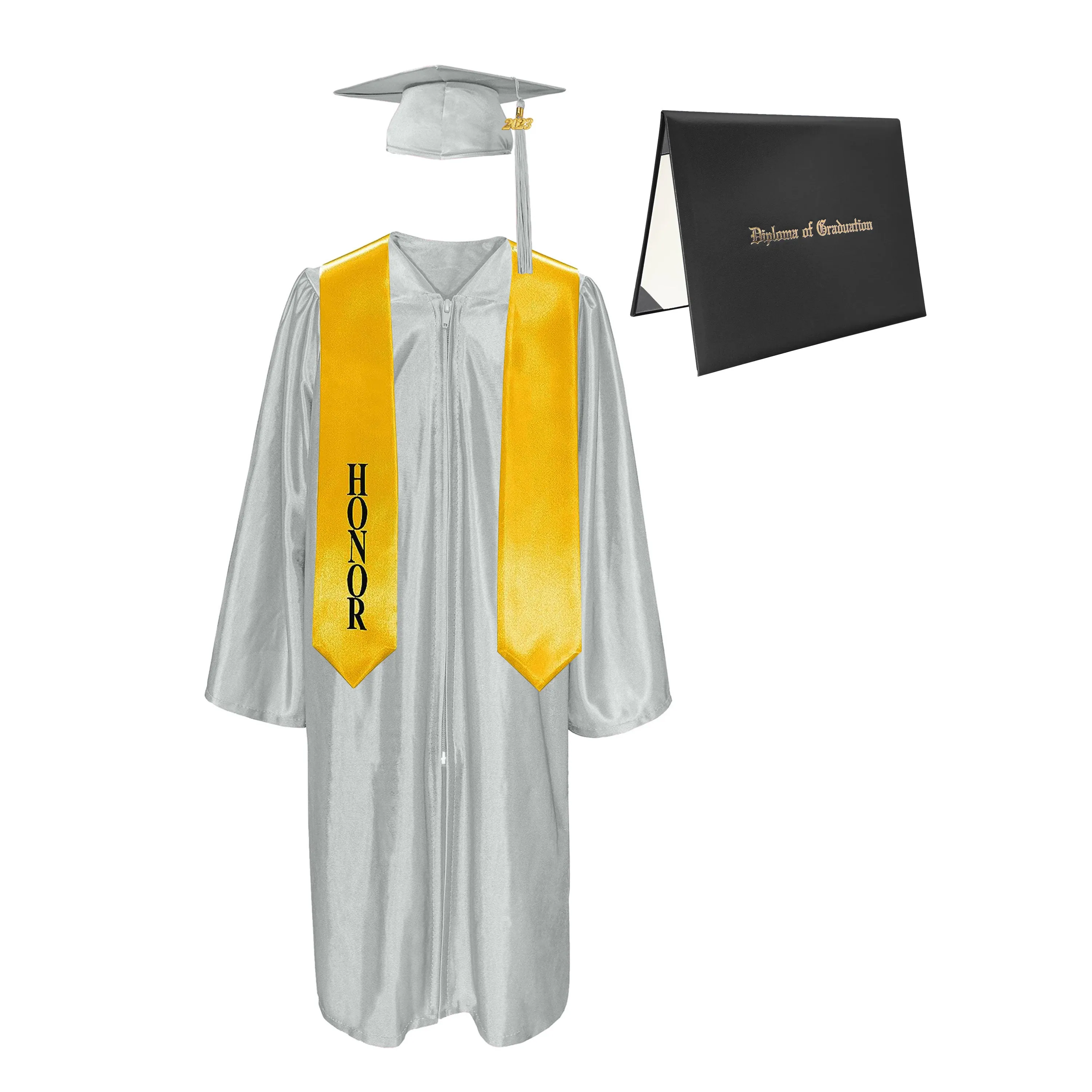 Shiny Cap, Gown, Tassel, Honor Stole 60” & Diploma Cover Package