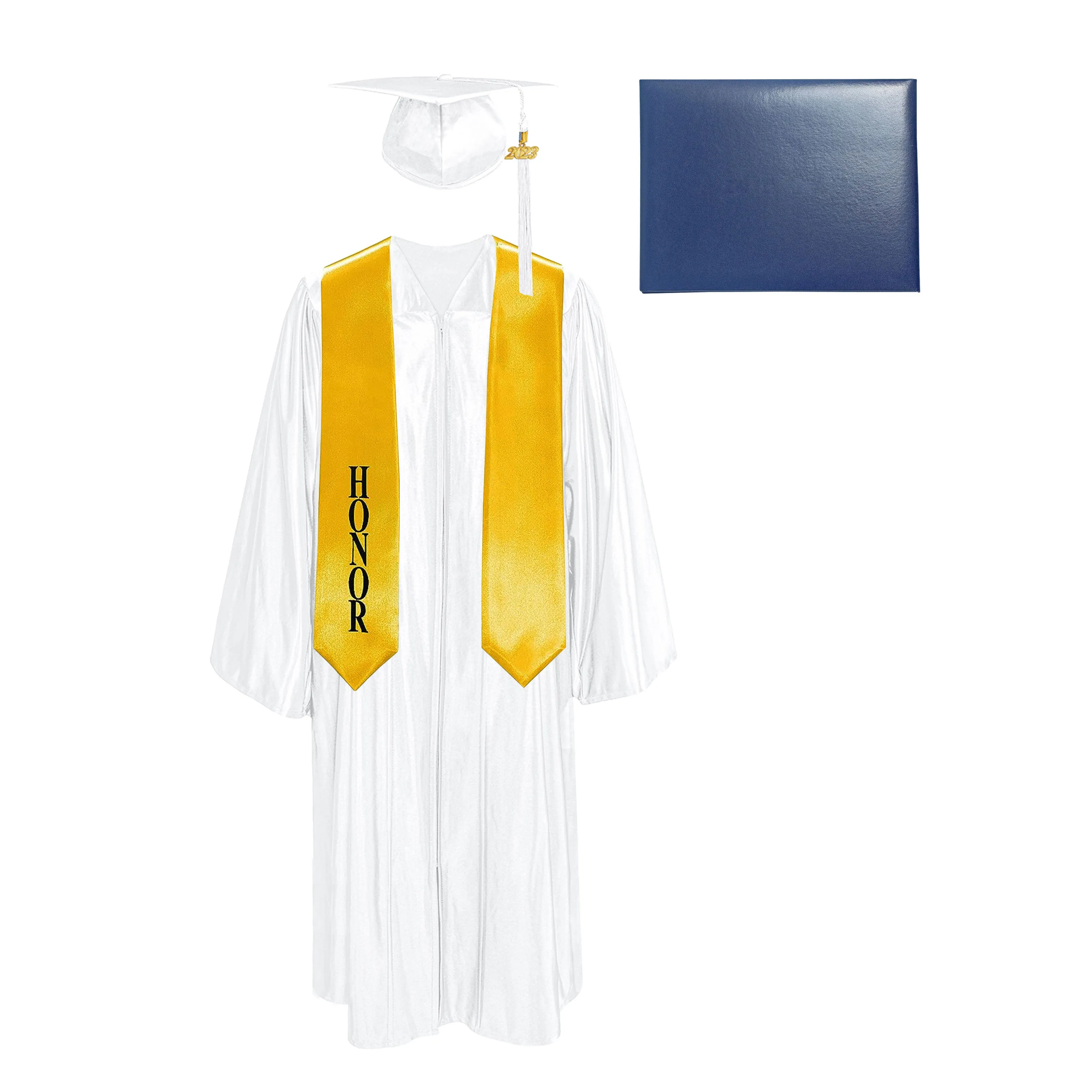 Shiny Cap, Gown, Tassel, Honor Stole 60” & Diploma Cover Package
