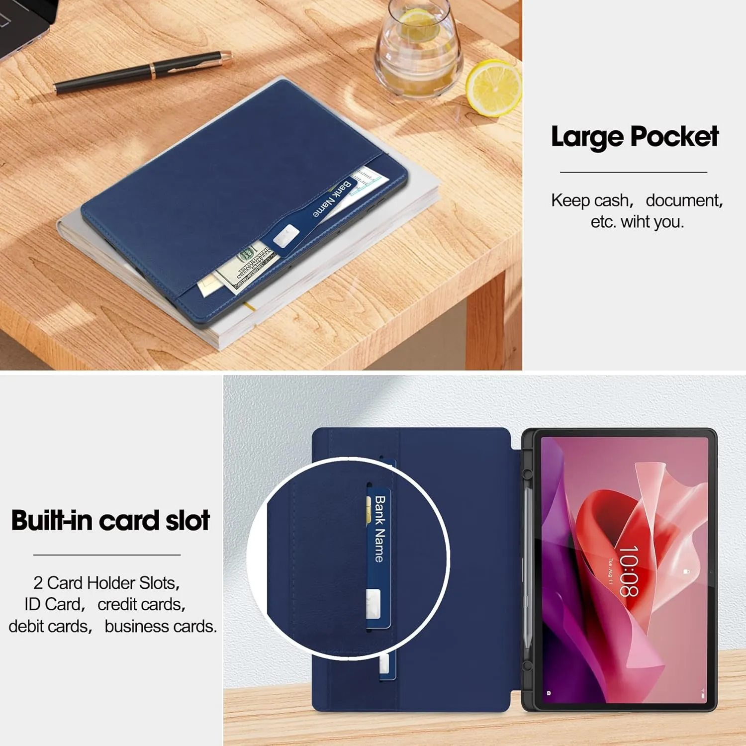 Shockproof Protective Case Premium Leather Flip Cover Tablet Case Compatible With Lenovo Tab P12/Tab Pad Pro 12.7 inch Case Sleep/Wake Function S Pen Holder, Book Style Protective Shell - Business Lea
