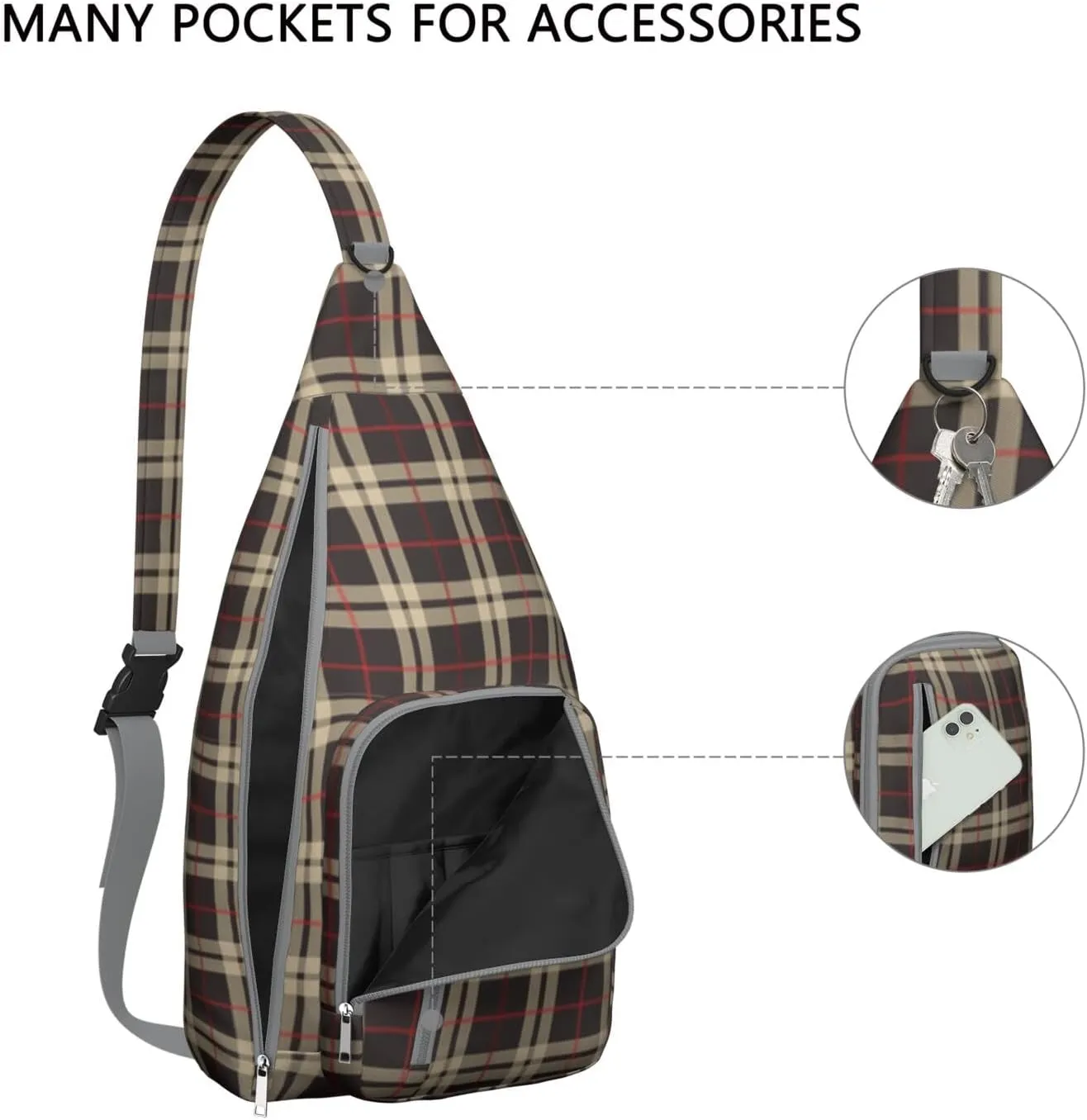 Shoulder Sling Crossbody Casual Chest Bag For Travel Sports Running,Backpack for Men & Women Lightweight Sports BagCrossbody Concealed Carry,Plaid Shoulder Bag Waterproof Chest Bag