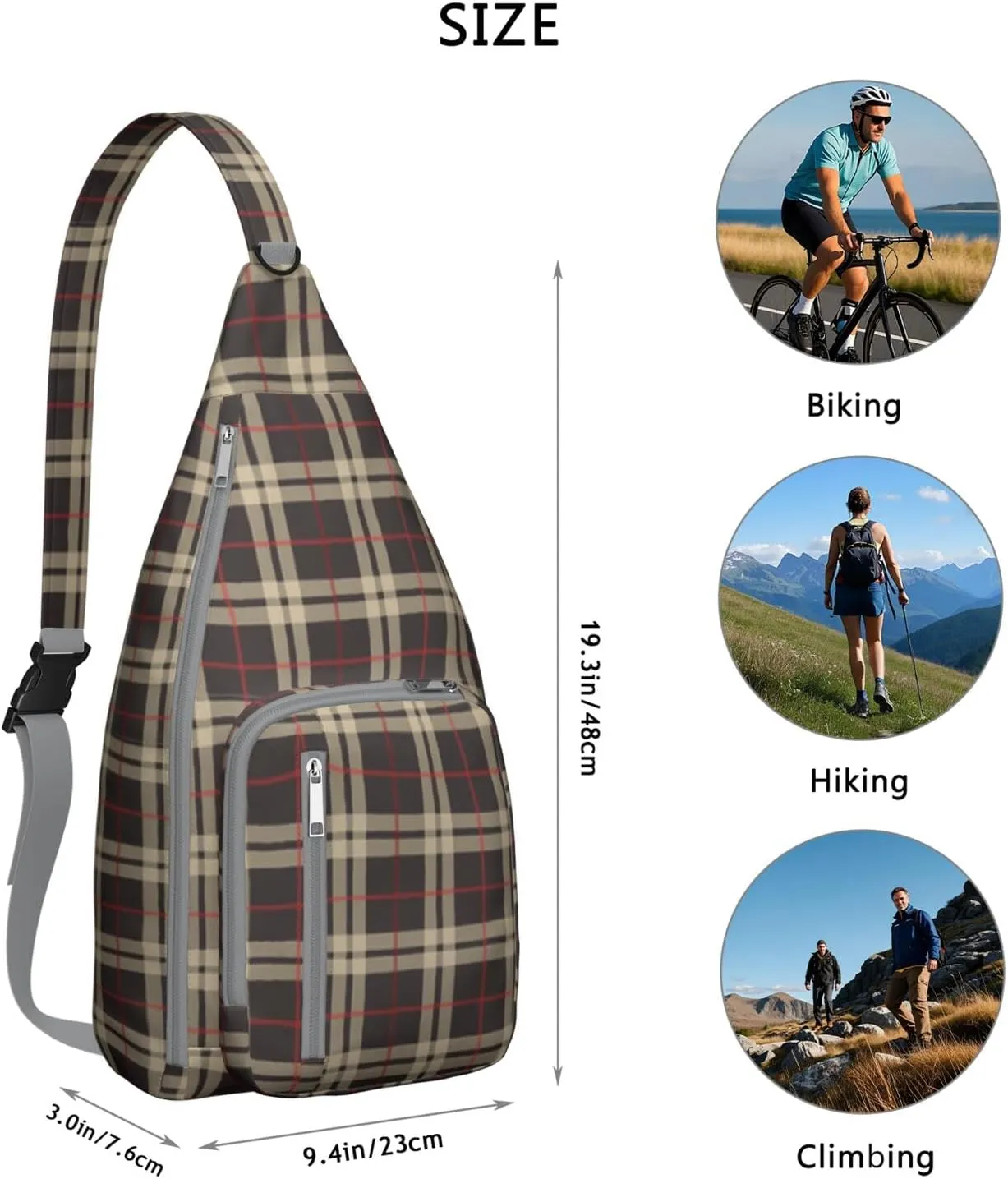 Shoulder Sling Crossbody Casual Chest Bag For Travel Sports Running,Backpack for Men & Women Lightweight Sports BagCrossbody Concealed Carry,Plaid Shoulder Bag Waterproof Chest Bag