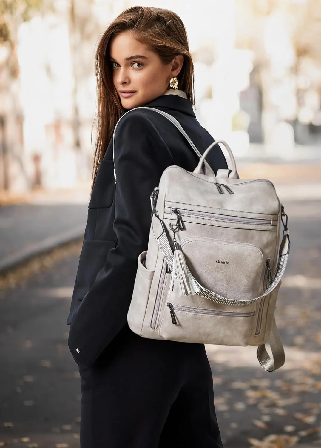 Shrrie Vegan Leather Laptop Backpack for Women 15.6 inch Work Backpack Fashion Travel Backpack Purse for Business College