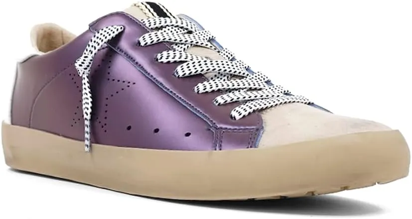 Shu Shop Womens Mia Metallic Lace Up Sneakers Shoes Casual - Purple