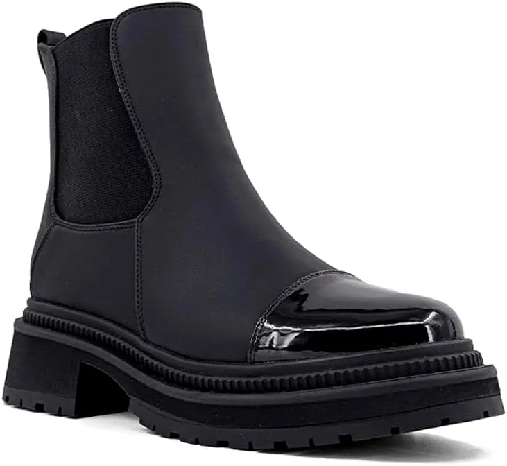 Shu Shop Womens Zeina Round Toe Chelsea Casual Boots Ankle Low Heel 1-2" - Black