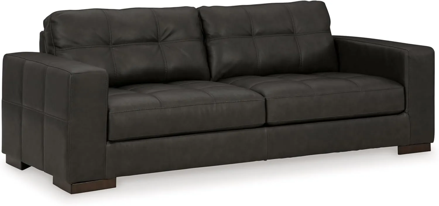 Signature Design by Ashley Luigi Modern Tufted Leather Match Sofa, Black