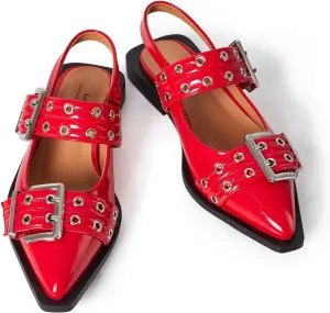 Slingback Flats Ballerinas Flats Buckle Ballet Flats for Women Wide Welt Squared Block Heel Dress Shoes