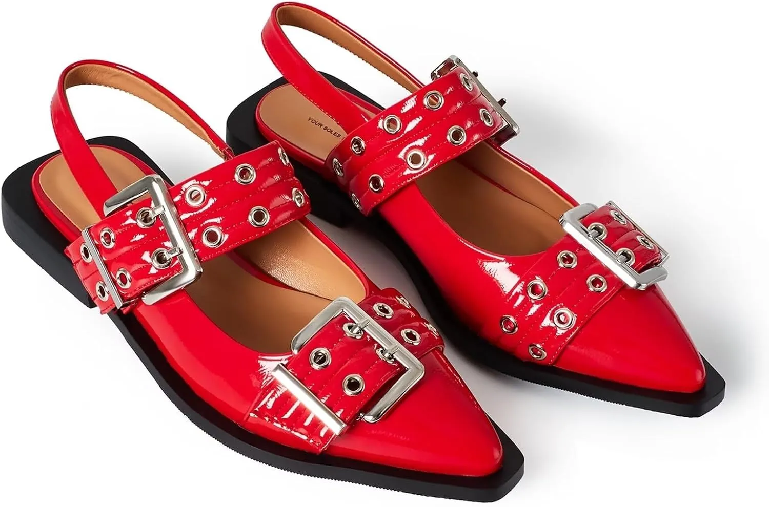 Slingback Flats Ballerinas Flats Buckle Ballet Flats for Women Wide Welt Squared Block Heel Dress Shoes
