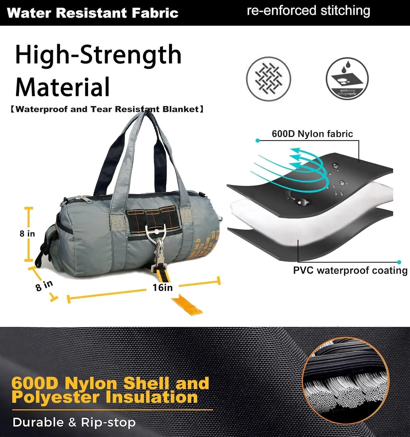 Small Duffle Bag Military Gym Bags 16 Inchs Sport Bag for Weekender Overnight Tactical Workout Bag Travel Carry On Bag Lightweight with Pockets for Men Women Grey