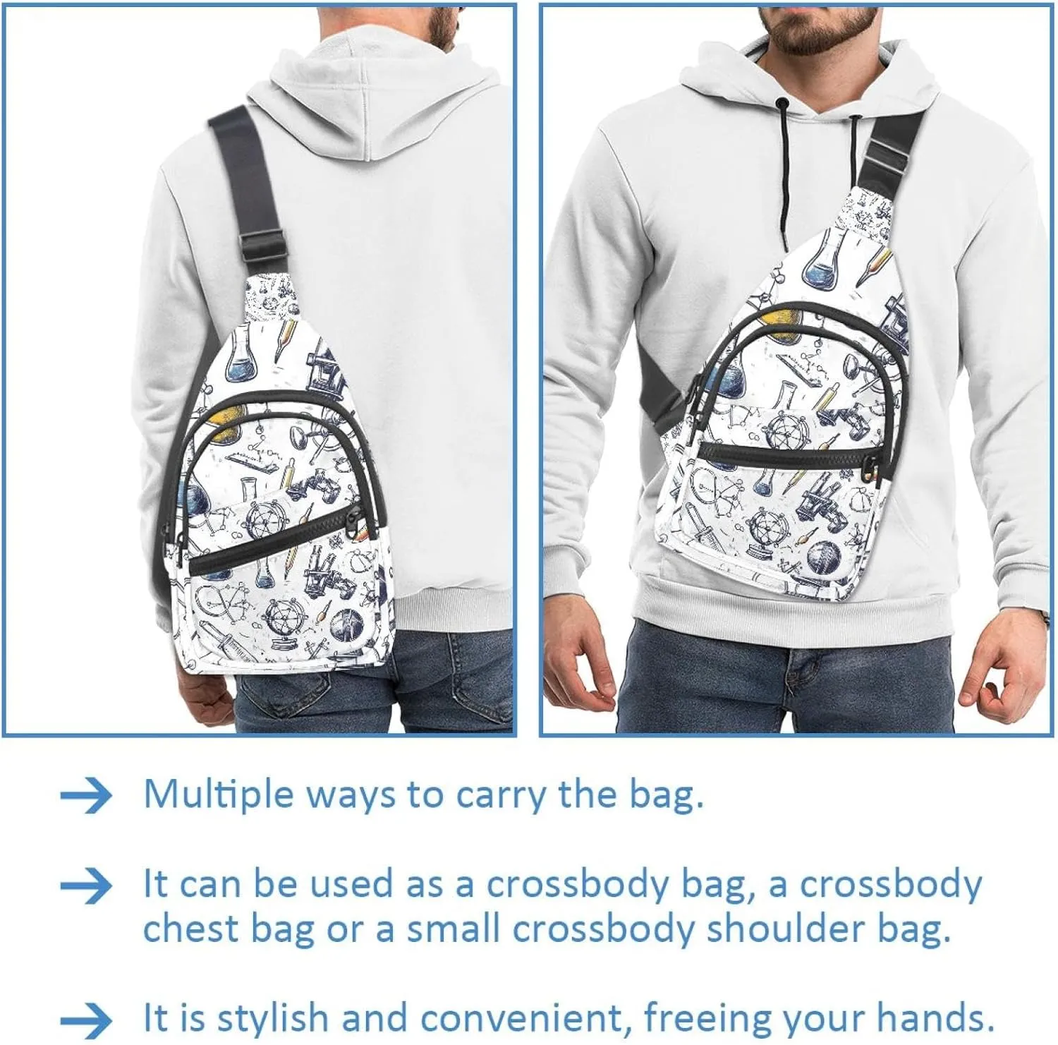 Small Sling Backpack Crossbody Sling Bag, Chest Bag Daypack, variety scientific education elements (1)