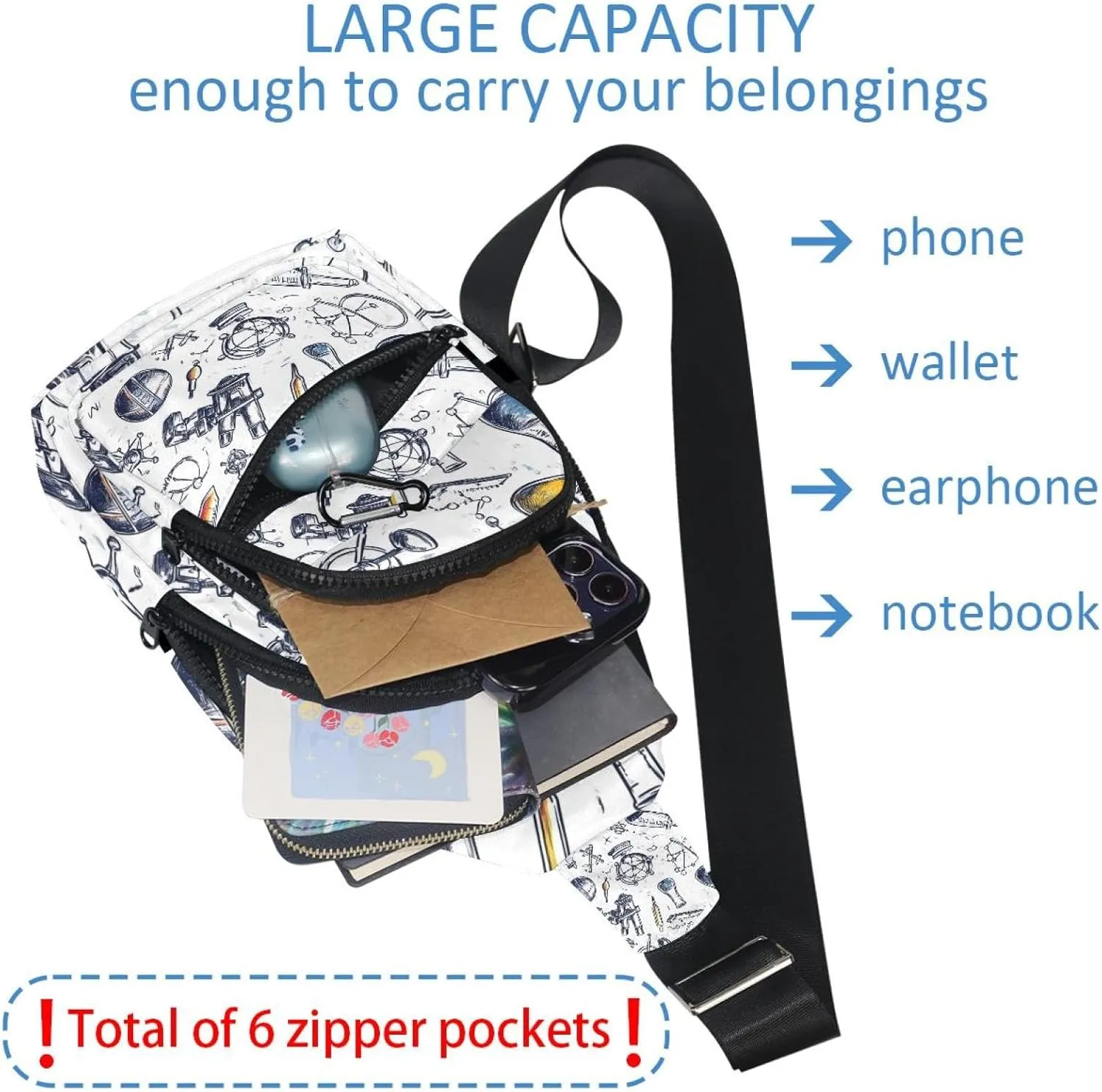Small Sling Backpack Crossbody Sling Bag, Chest Bag Daypack, variety scientific education elements (1)