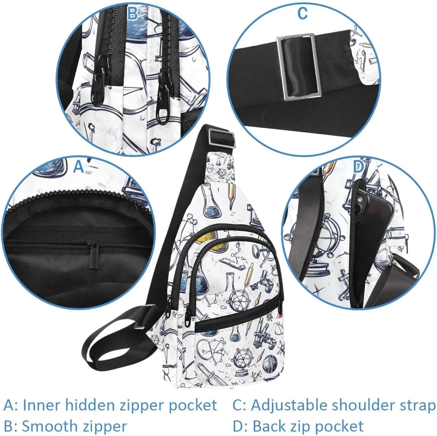 Small Sling Backpack Crossbody Sling Bag, Chest Bag Daypack, variety scientific education elements (1)