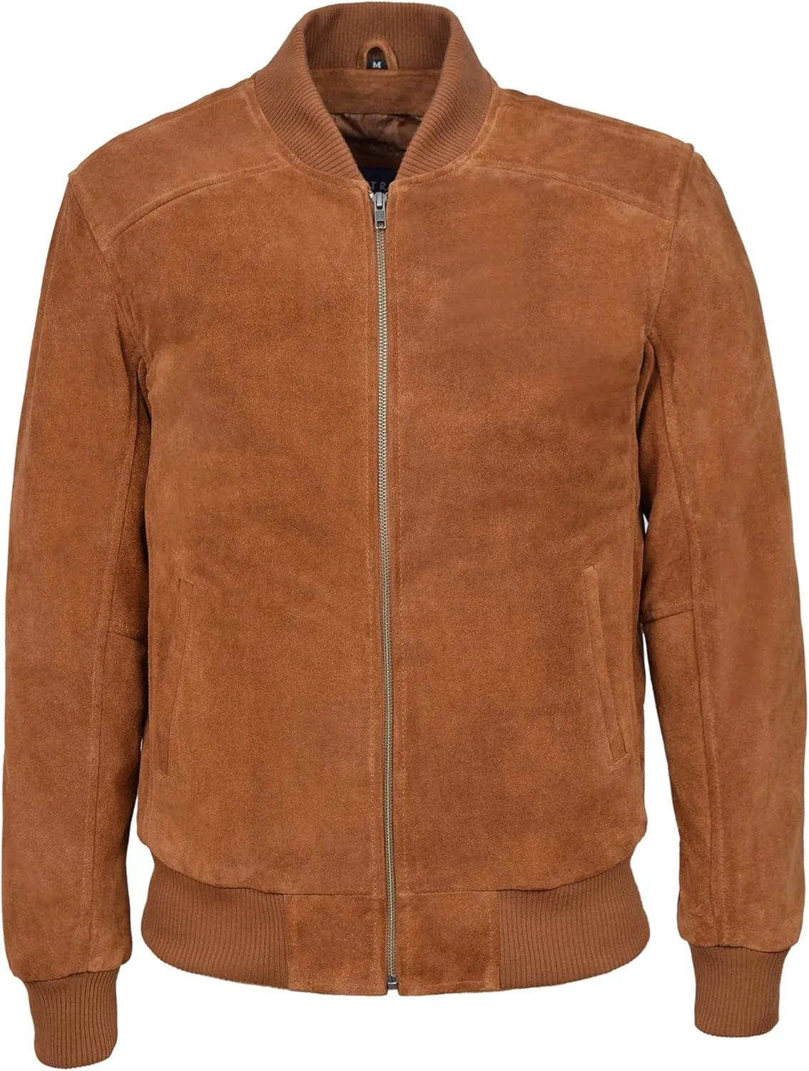 Smart Range 70's Classic Bomber Men's Tan Plain Suede Wax Biker Style Italian Fitted Real Leather Jacket 275-P