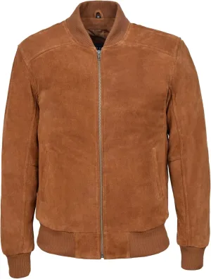 Smart Range 70's Classic Bomber Men's Tan Plain Suede Wax Biker Style Italian Fitted Real Leather Jacket 275-P