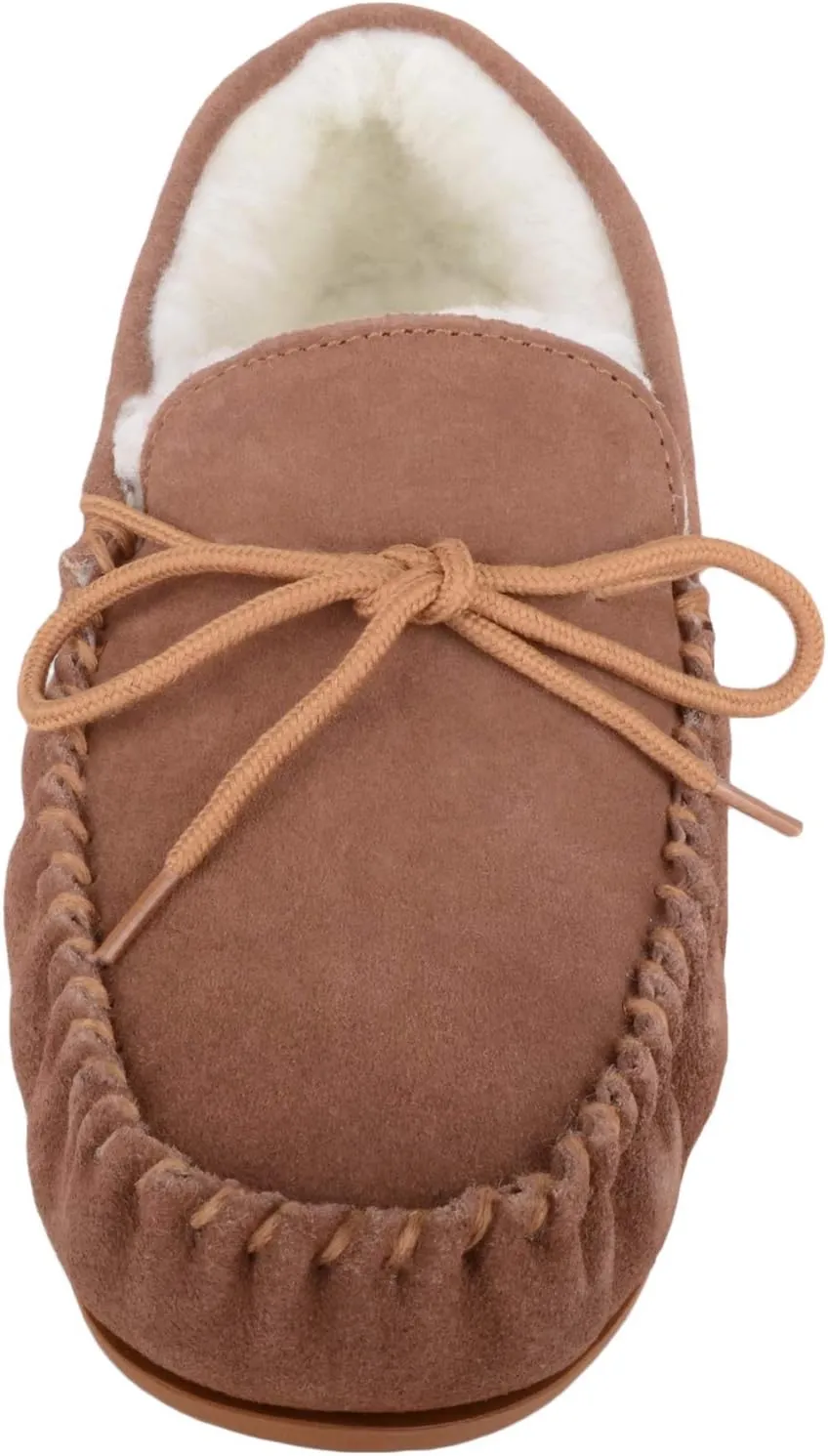 SNUGRUGS Womens Dark Brown Wool Lined Moccasin Slippers with Rubber Sole.