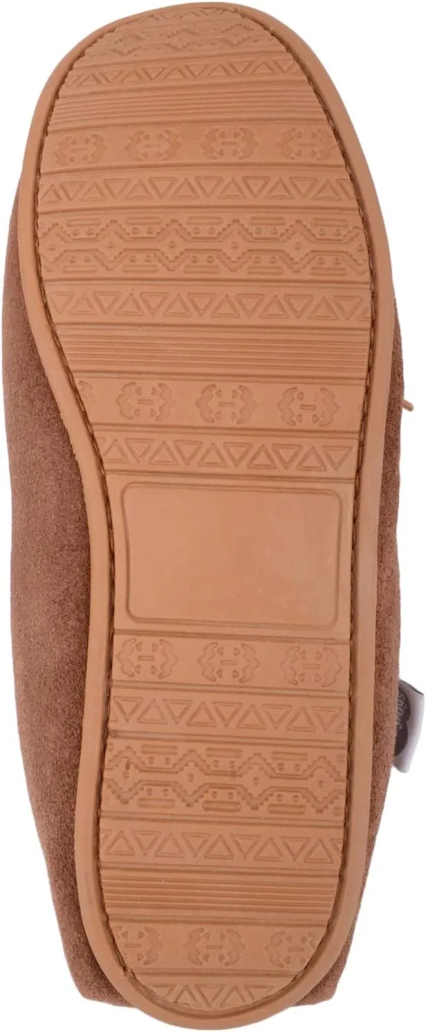 SNUGRUGS Womens Dark Brown Wool Lined Moccasin Slippers with Rubber Sole.