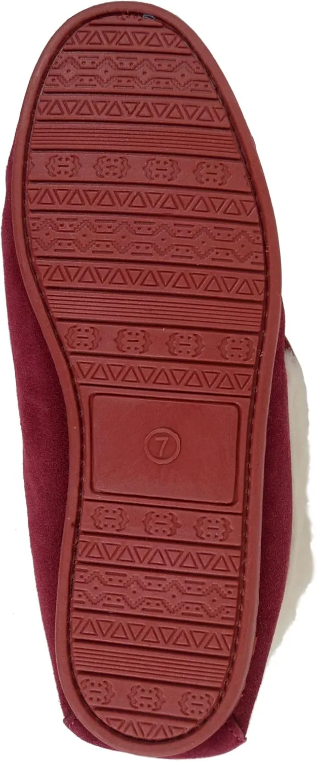SNUGRUGS Womens Dark Brown Wool Lined Moccasin Slippers with Rubber Sole.