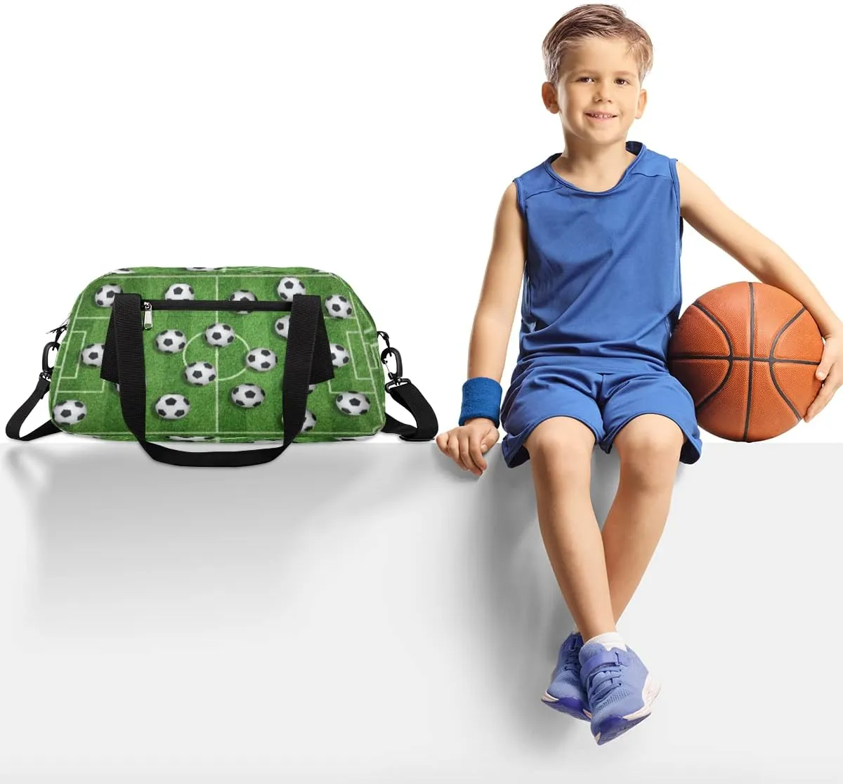 Soccer Football Kids Duffel Bag for Girls Boys Teens, Soccer Field Dance Bag Overnight Small Duffel Bag Carry On Weekend Sports Gym Travel Bag for School Practice Gymnastics Ballet