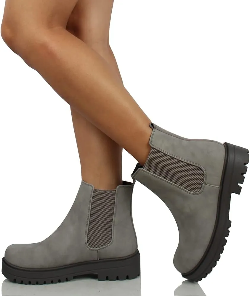 Soda Women's Faux Leather Round Toe Chelsea High Top Platform Ankle Boot