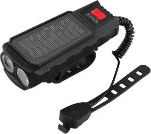 Solar Headlight with Dual Charging, USB Led Light & 120 Db Alarm, 200 M Range, Abs, Multiple Modes, Black