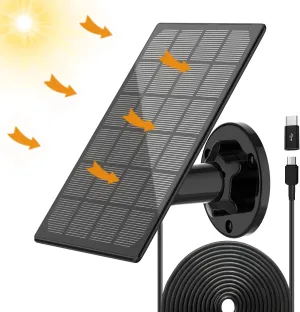 Solar Panel for Outdoor Camera, IP66 Waterproof Solar Charger, Continuous Solar Power Supply for Security Cameras, with 10ft Cable Micro USB Port & Type-C Adapter Solar Panel, 360° Adjustable Bracket
