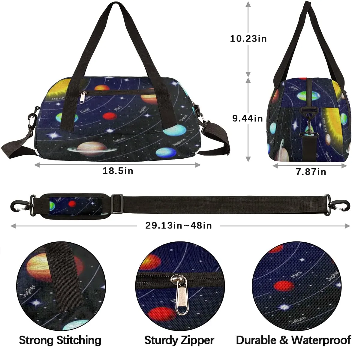 Solar System Kids Duffel Bag for Girls Boys Teens, Solar System Oil Painting Dance Bag Overnight Small Duffel Bag Carry On Weekend Sports Gym Travel Bag for School Practice Gymnastics Ballet