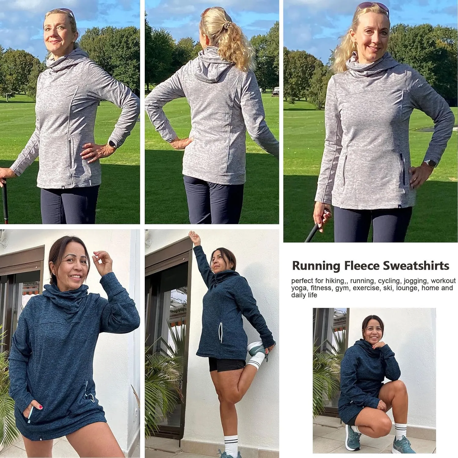 Soneven Women's Running Fleece Sweatshirts Cowl Neck Warm Pullover Hoodie Long Sleeve Thermal Shirt with Pocket