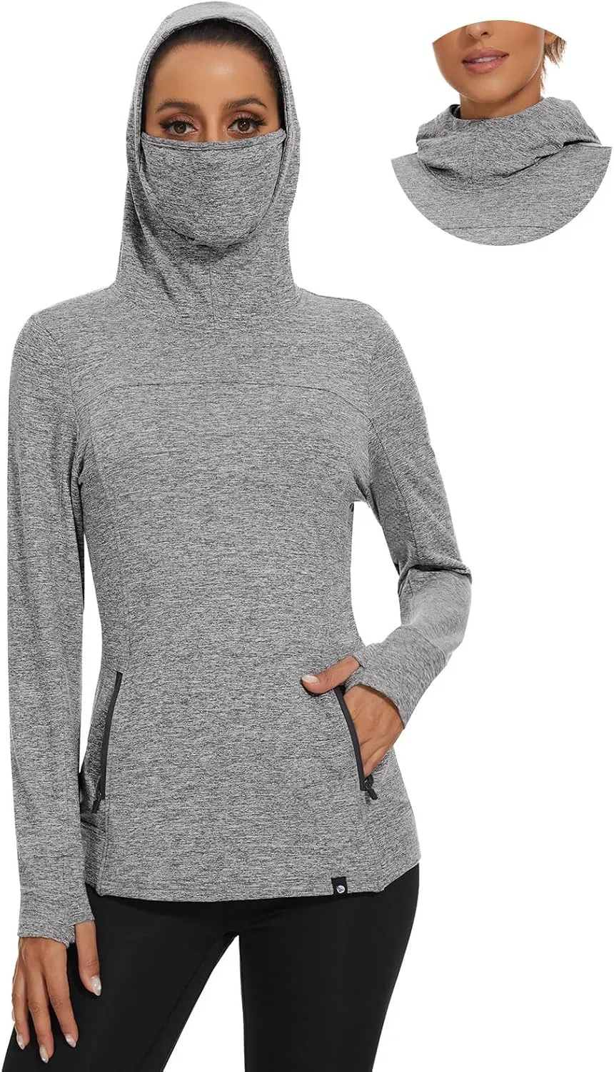 Soneven Women's Running Fleece Sweatshirts Cowl Neck Warm Pullover Hoodie Long Sleeve Thermal Shirt with Pocket