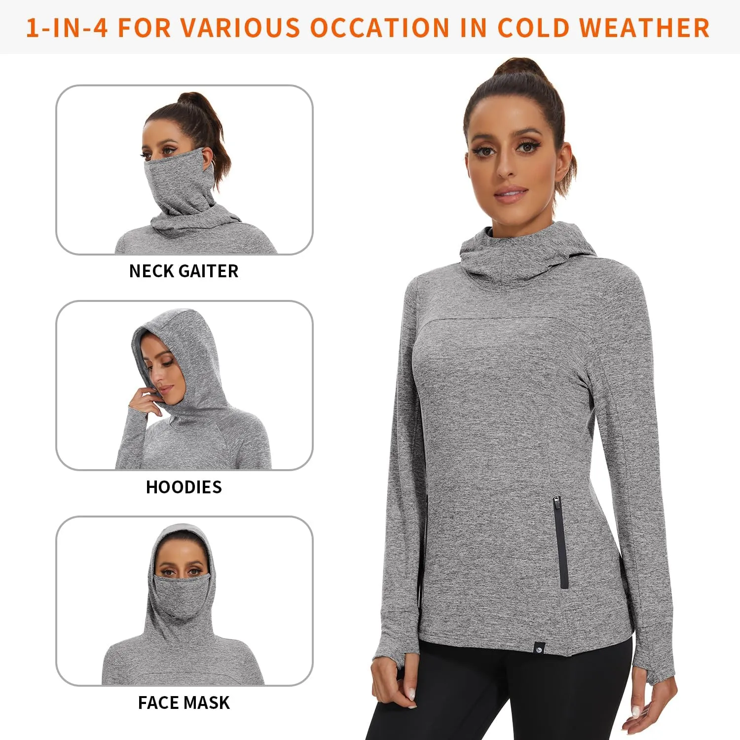 Soneven Women's Running Fleece Sweatshirts Cowl Neck Warm Pullover Hoodie Long Sleeve Thermal Shirt with Pocket