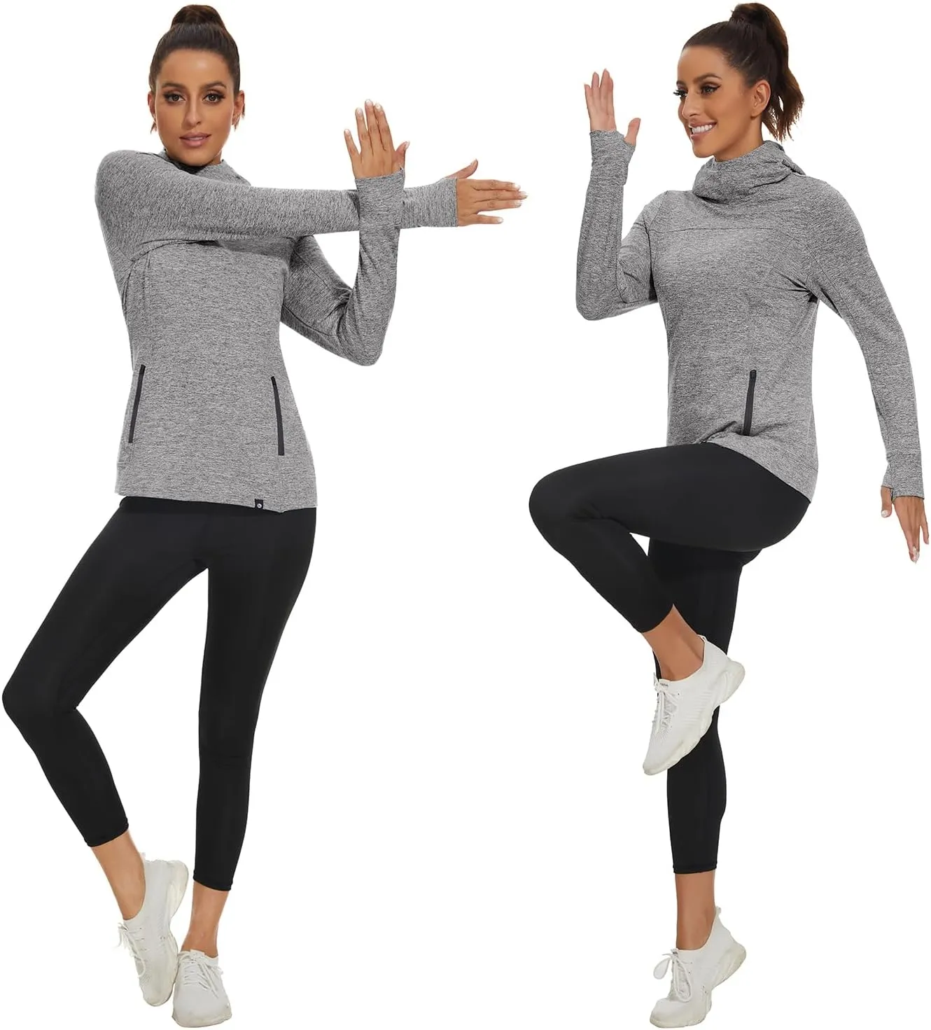Soneven Women's Running Fleece Sweatshirts Cowl Neck Warm Pullover Hoodie Long Sleeve Thermal Shirt with Pocket