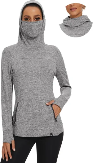 Soneven Women's Running Fleece Sweatshirts Cowl Neck Warm Pullover Hoodie Long Sleeve Thermal Shirt with Pocket