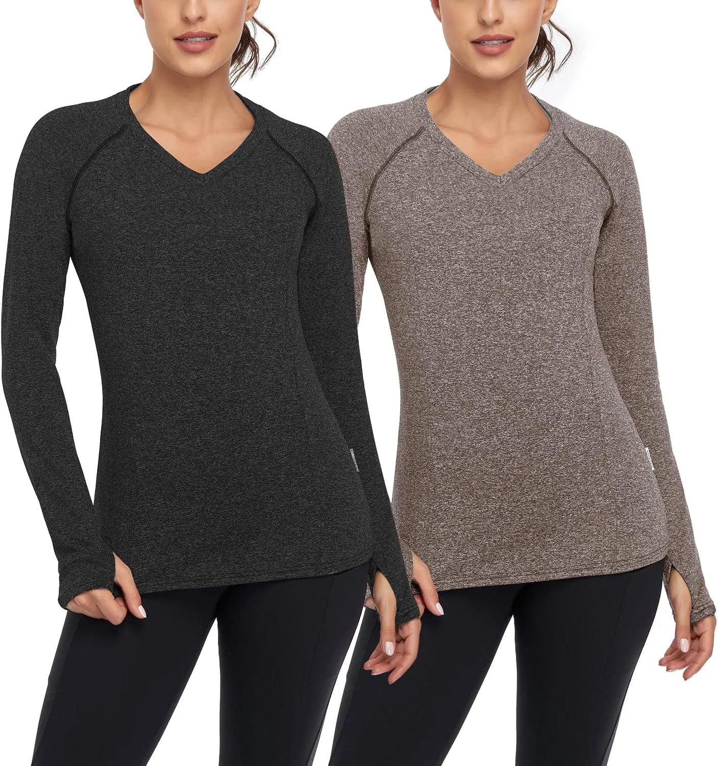 Soneven Women's Thermal Fleece Running Shirts Compression Shirts Quick Dry Workout Pullover Tops with Thumb Holes