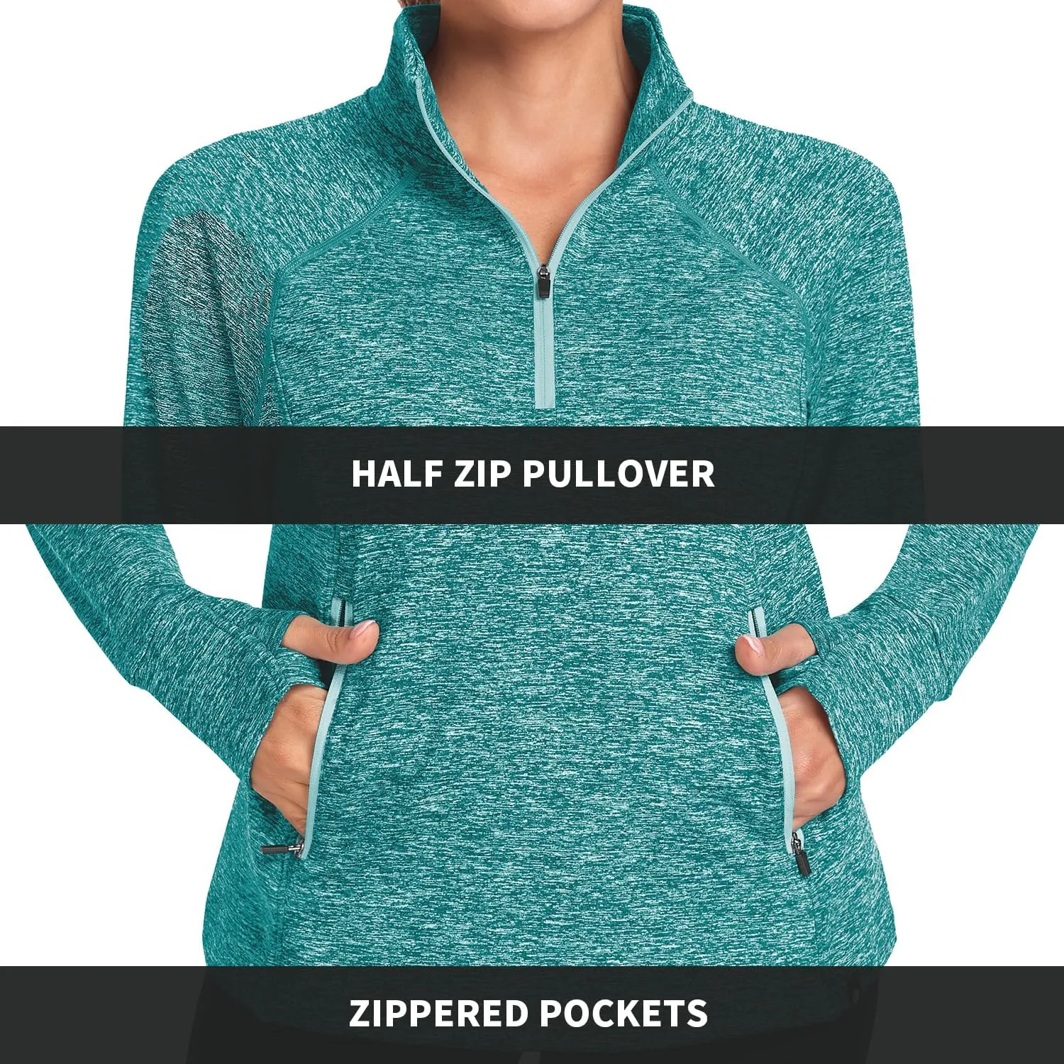 Soneven Women's Thermal Fleece Running Shirts Warm Winter Pullover Cold Weather Workout Hiking Tops with Thumb Holes Pockets