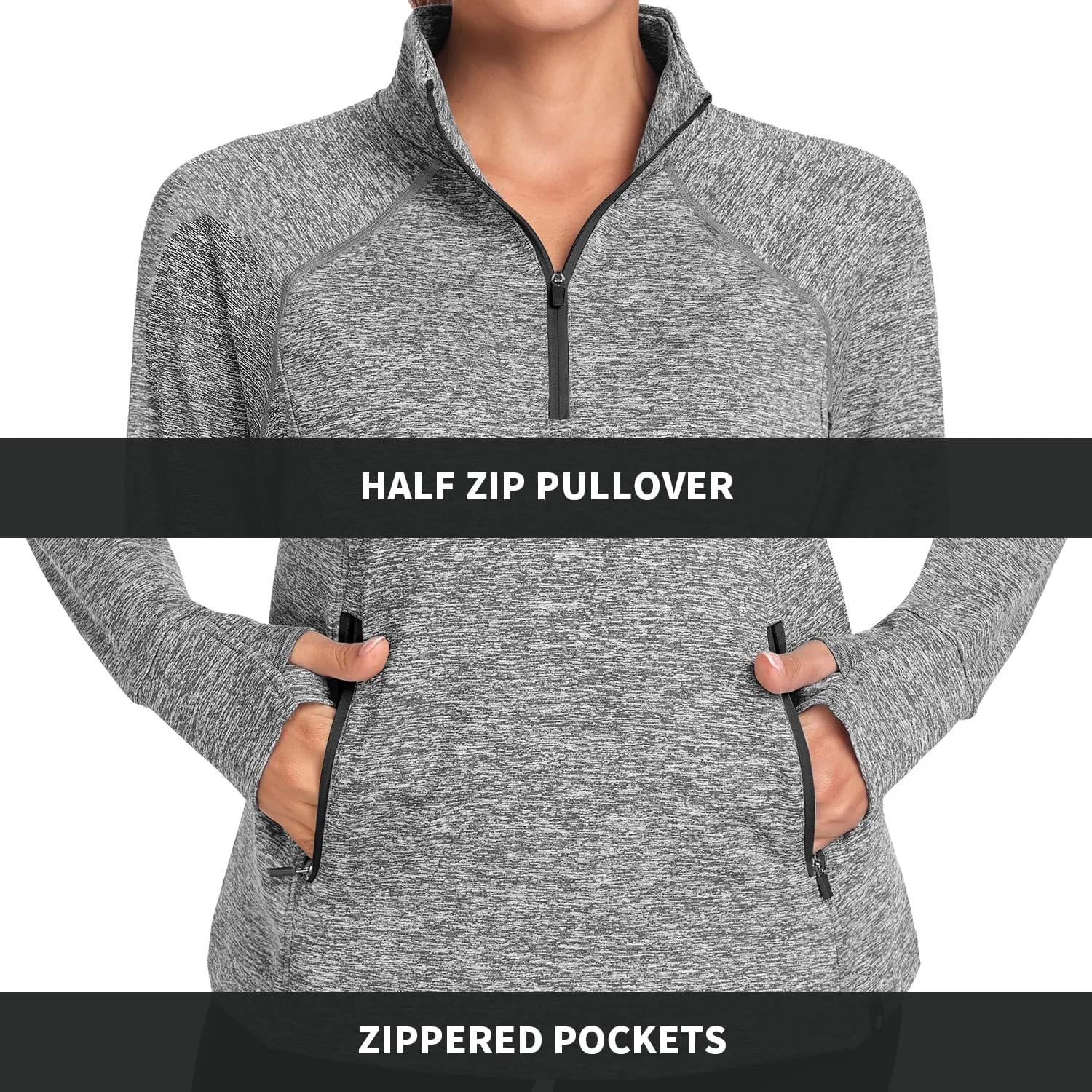 Soneven Women's Thermal Fleece Running Shirts Warm Winter Pullover Cold Weather Workout Hiking Tops with Thumb Holes Pockets