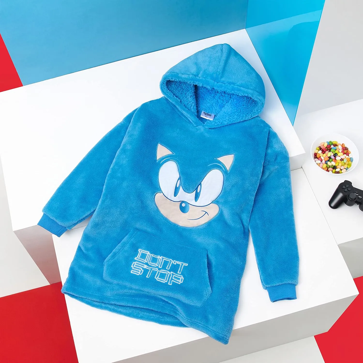 Sonic The Hedgehog Fleece Hoodie Blanket for Boys and Teenagers Oversized Fleece Poncho One Size Gaming Gifts for Boys