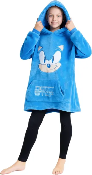 Sonic The Hedgehog Fleece Hoodie Blanket for Boys and Teenagers Oversized Fleece Poncho One Size Gaming Gifts for Boys