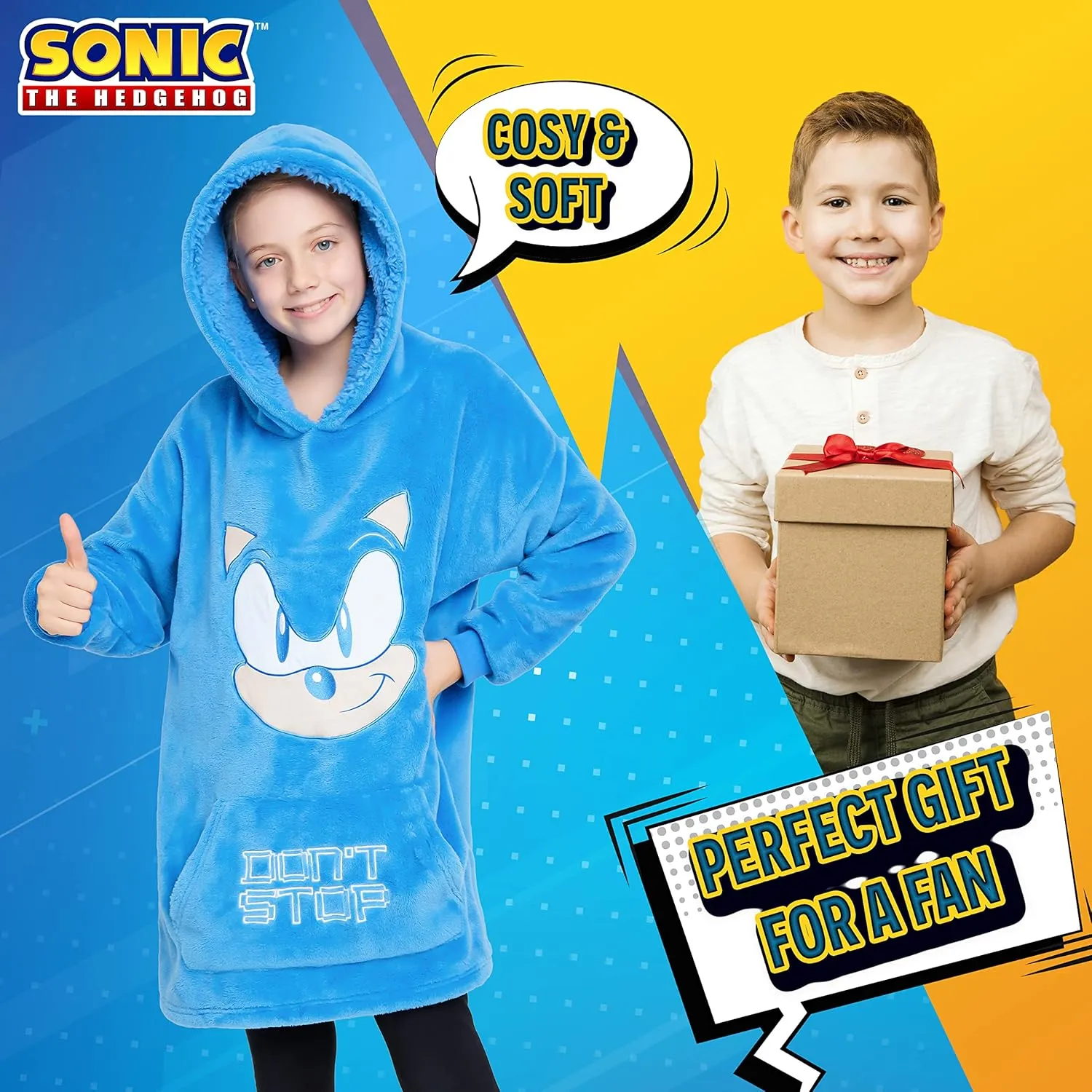Sonic The Hedgehog Fleece Hoodie Blanket for Boys and Teenagers Oversized Fleece Poncho One Size Gaming Gifts for Boys