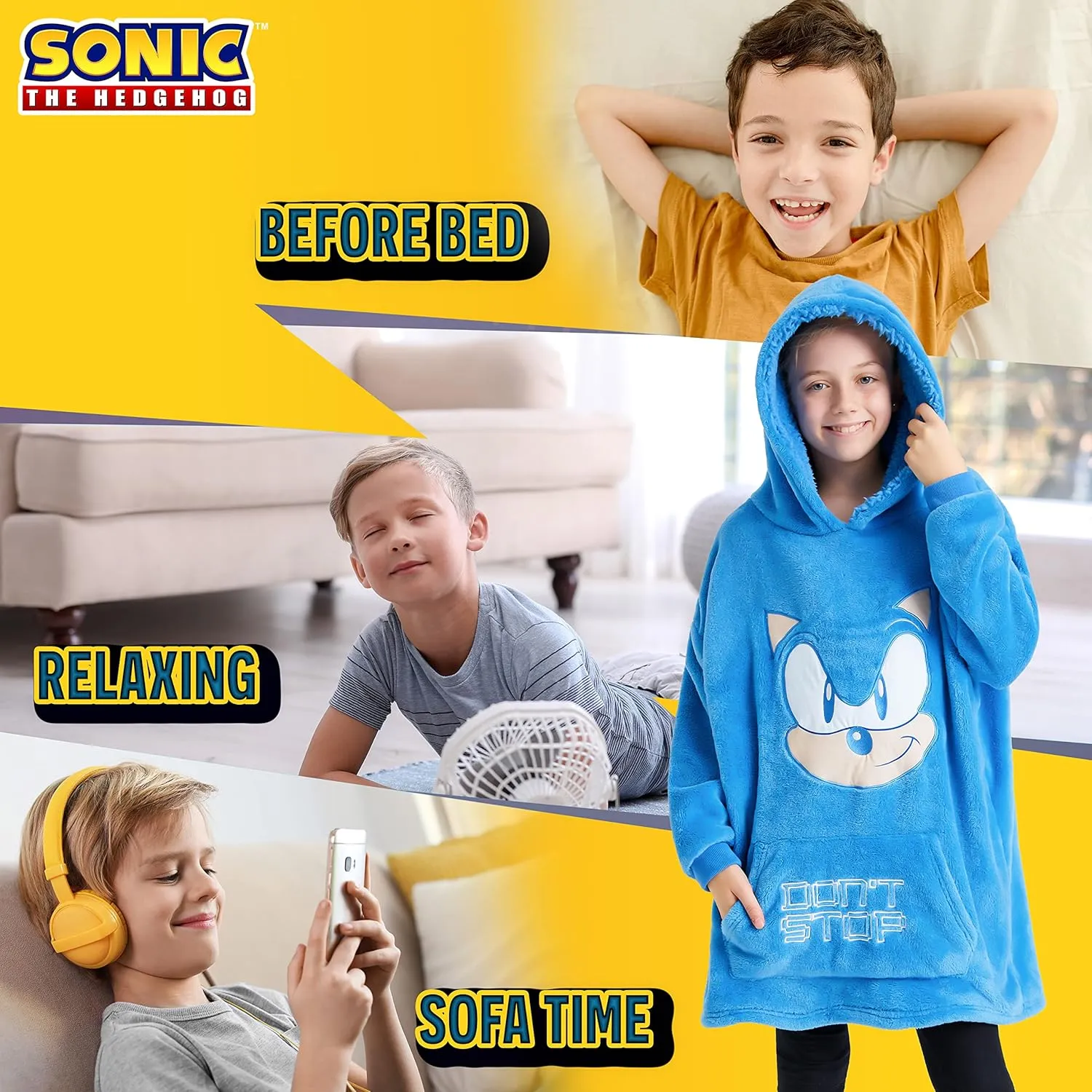 Sonic The Hedgehog Fleece Hoodie Blanket for Boys and Teenagers Oversized Fleece Poncho One Size Gaming Gifts for Boys