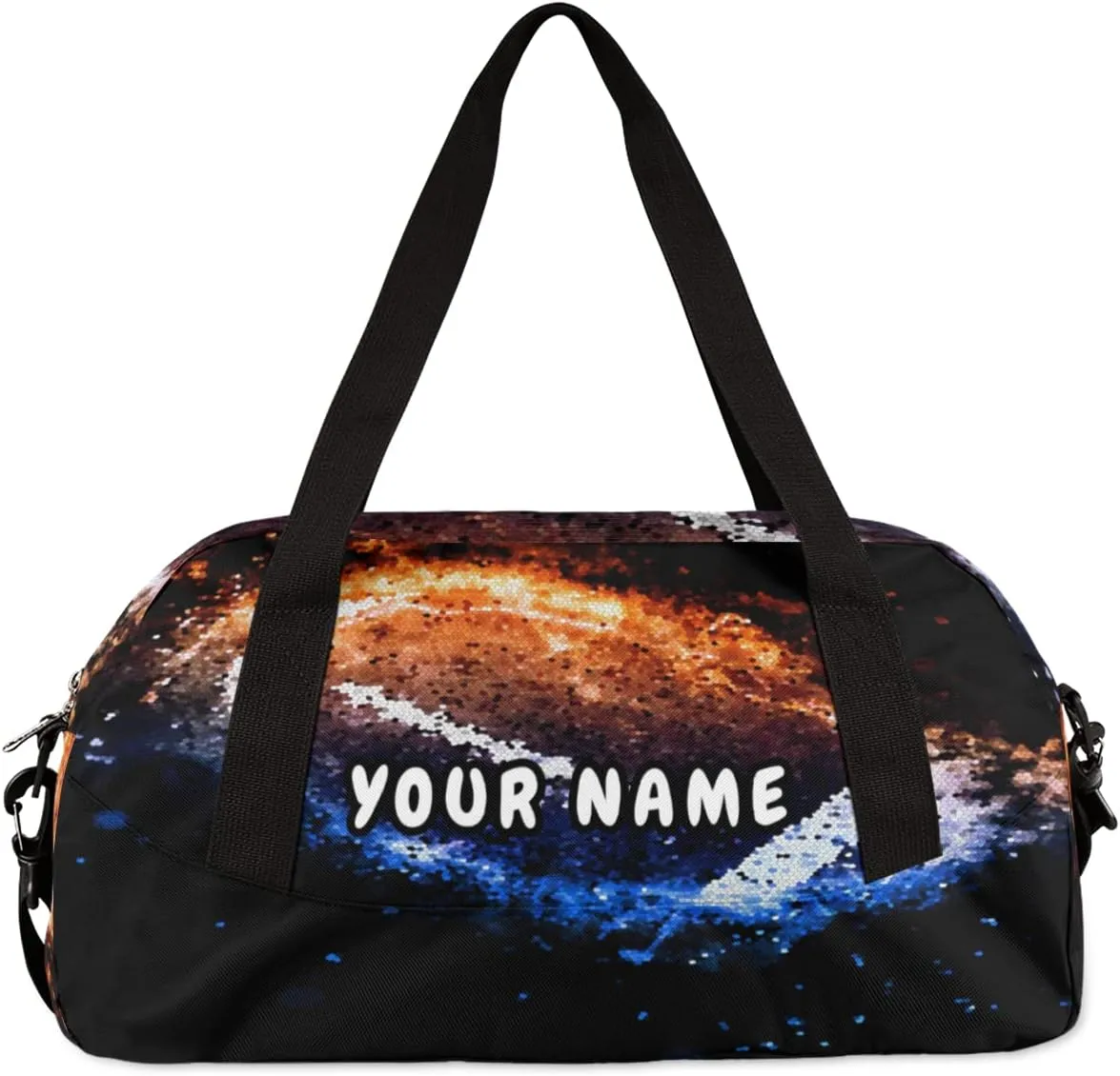 Space Football Personalized Kids Duffel Bag for Girls Boys, Football Customized Name Dance Bag Overnight Small Duffel Bag Carry On Weekend Sports Gym Travel Bag for School Practice Gymnastics Ballet
