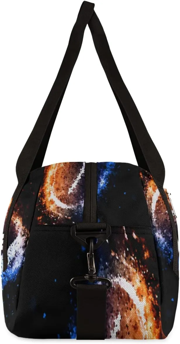 Space Football Personalized Kids Duffel Bag for Girls Boys, Football Customized Name Dance Bag Overnight Small Duffel Bag Carry On Weekend Sports Gym Travel Bag for School Practice Gymnastics Ballet
