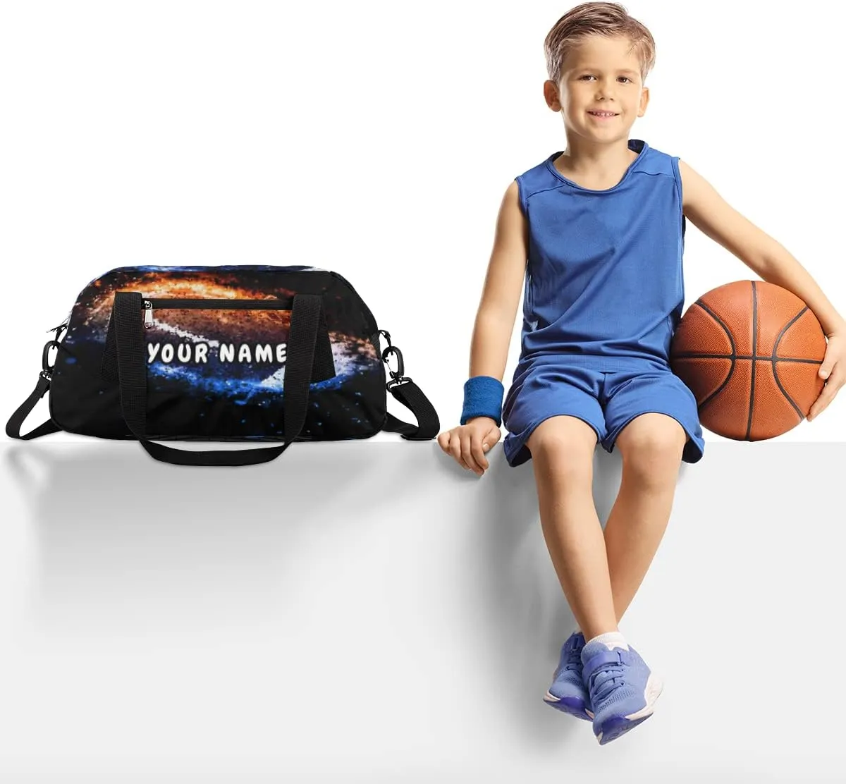 Space Football Personalized Kids Duffel Bag for Girls Boys, Football Customized Name Dance Bag Overnight Small Duffel Bag Carry On Weekend Sports Gym Travel Bag for School Practice Gymnastics Ballet